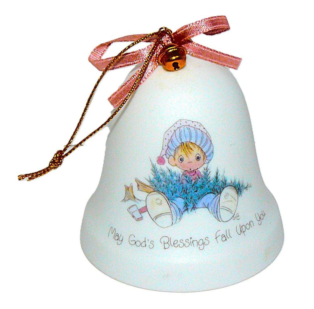 Vintage Precious Moments Decorative Ceramic Christmas Bell Ornament w Clapper